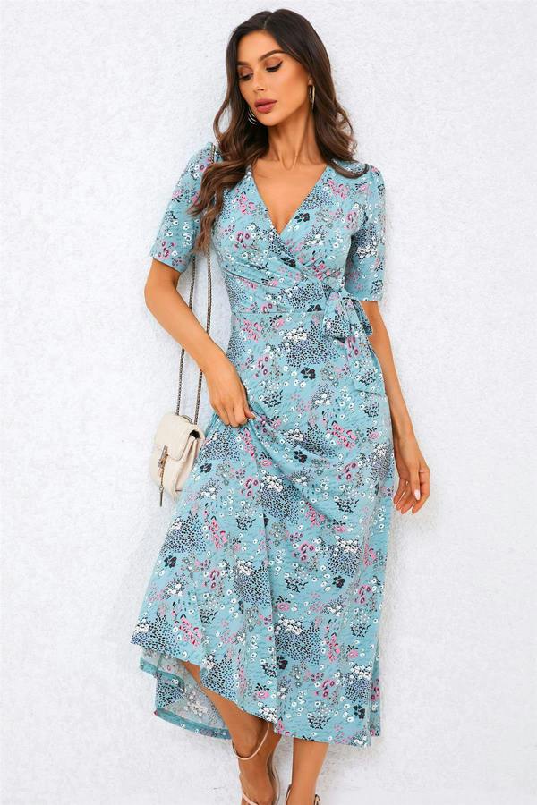 FS Collection Floral Print Jersey Midi Dress In Blue