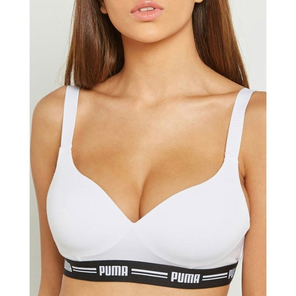 Puma Striped Logo Padded Bra Top, White