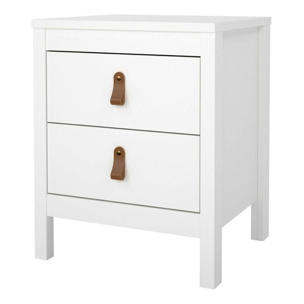 Wyld Haus Wildberry Matt White Wooden Bedside Table 2 Drawers Leather Handles
