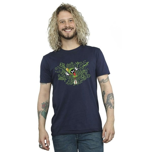 Looney Tunes Mens ACME Doodles Marvin Martian T-Shirt - Navy Blue