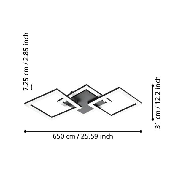 EGLO Paranday-Z Black Steel Smart Control, Colour Changing Ceiling Light, (L) 65cm