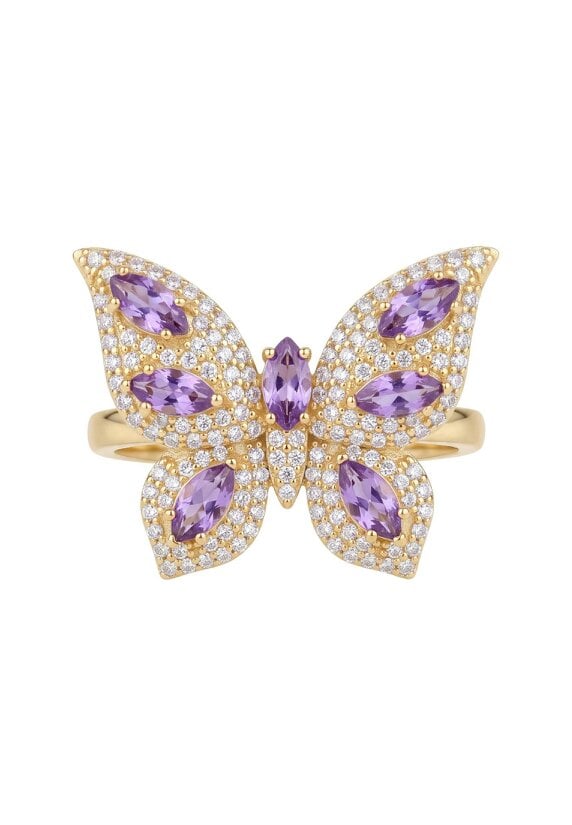 Latelita Butterfly Cocktail Ring Amethyst Gold