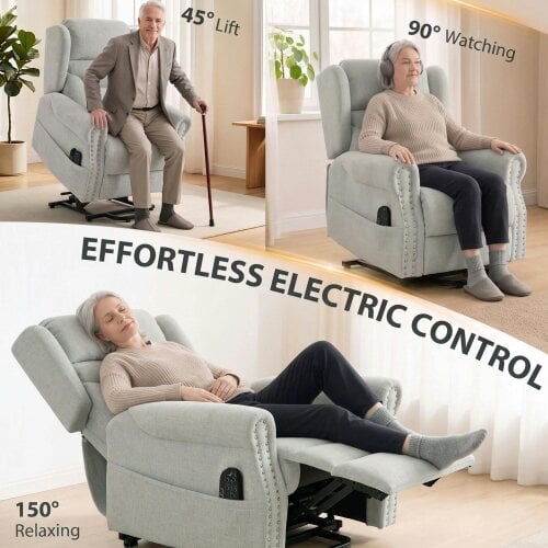 HOMCOM Riser Recliner Chair Massage and Heat, Power Lift Chair, Light Grey