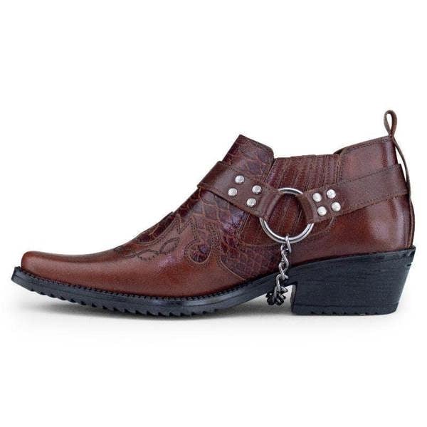 Infinity Leather Men's Brown Leather Winklepicker Cowboy Cuban Biker Boots