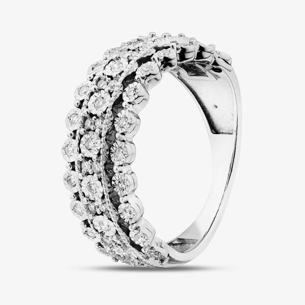T. H. Baker Sterling Silver Certified Lab Grown 0.25ct Diamond Three Row Cluster Ring LGR45020-25