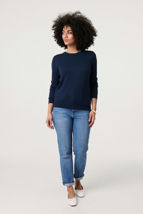 Navy | Textured  Soft Knit Long Sleeve Jumper
