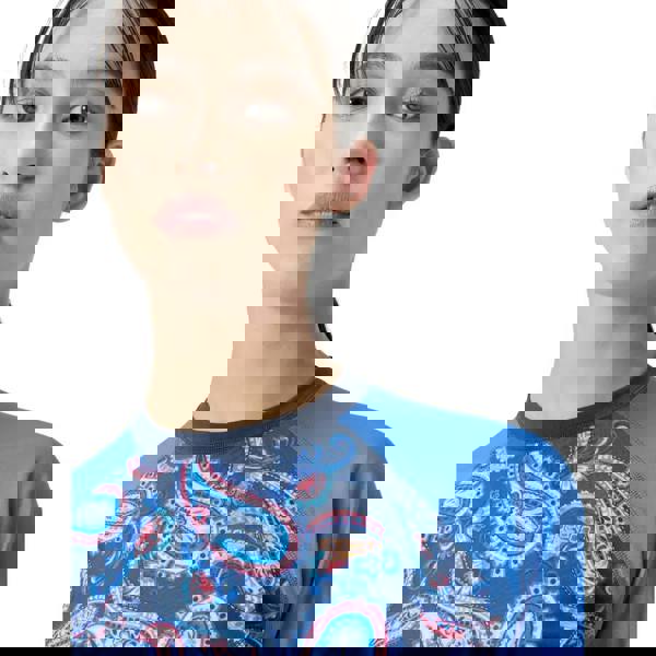 Sofzoo Speedo long sleeve panel printed swim tee in blue pink paisley