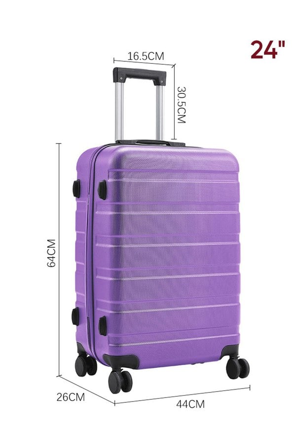 Living and Home Hardshell Rolling Luggage Trolley Travel Suitcase, 24" Purple