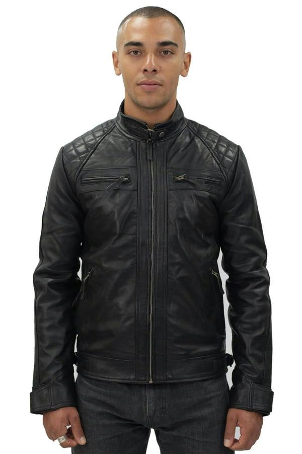 Infinity Leather Men's Vintage Leather Quilted Biker Jacket-Monaco