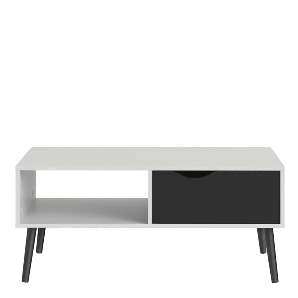 Furniture To Go Oslo Coffee Table 1 Drawer 1 Shelf in White and Black Matt