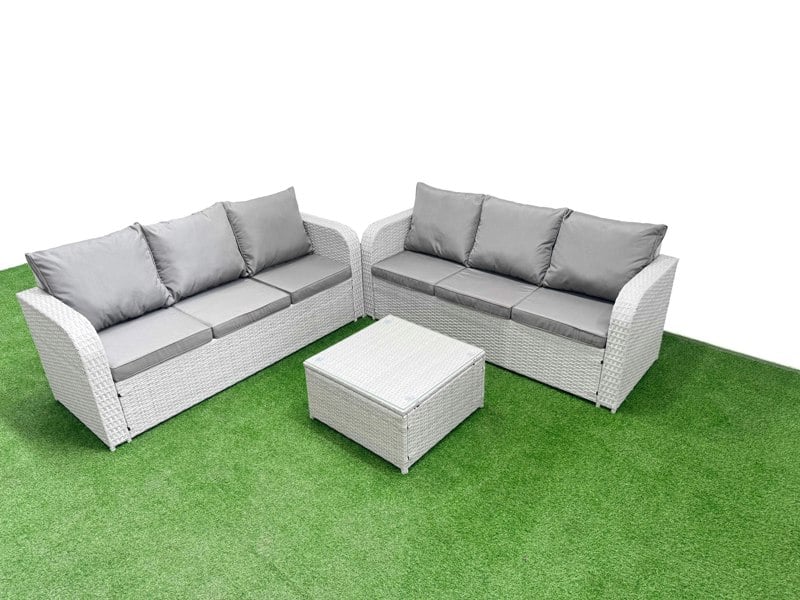 Fimous Outdoor Garden Furniture Sets 6 Seater Wicker Rattan Furniture Sofa Sets with Square Coffee Table high Back Lounge Sofa Light Grey