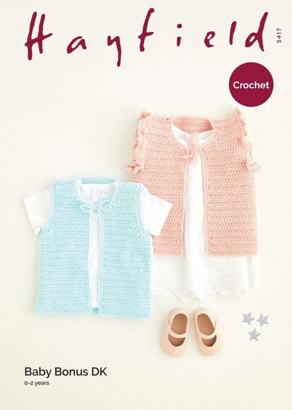Hayfield Baby Bonus DK Crochet Pattern 5417, Waistcoats for Baby, 0 - 2 Years