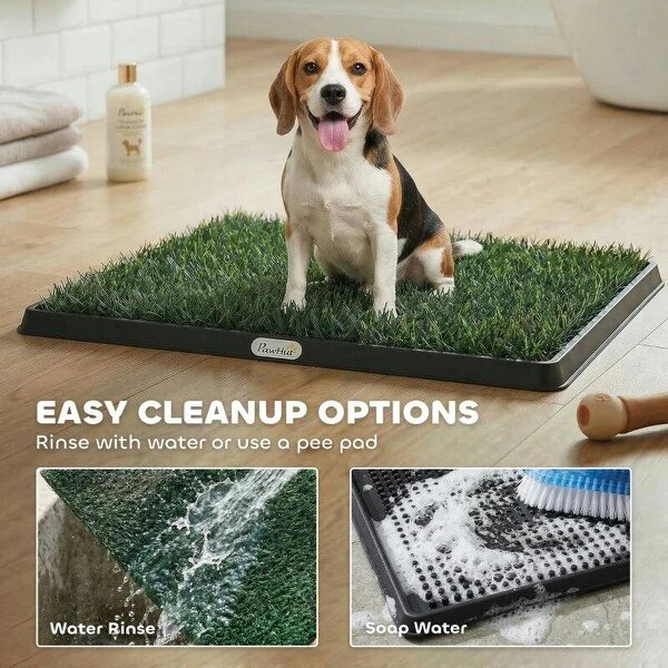 Dog Grass Pee Pad with Tray, Dog Toilet Tray with 2 Artificial Grass Mats, Portable Puppy Training Toilet