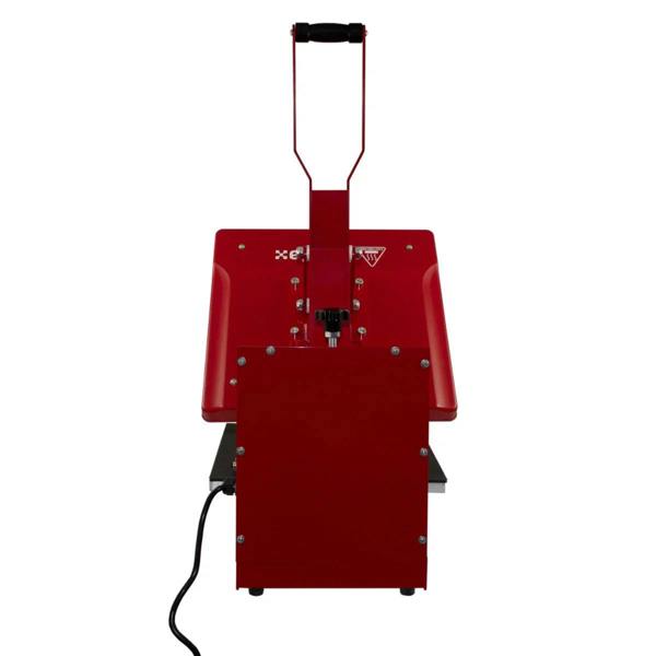 Red PixMax T-Shirt Sublimation Heat Press Machine with a clam design, featuring a sturdy handle and control panel for easy operation