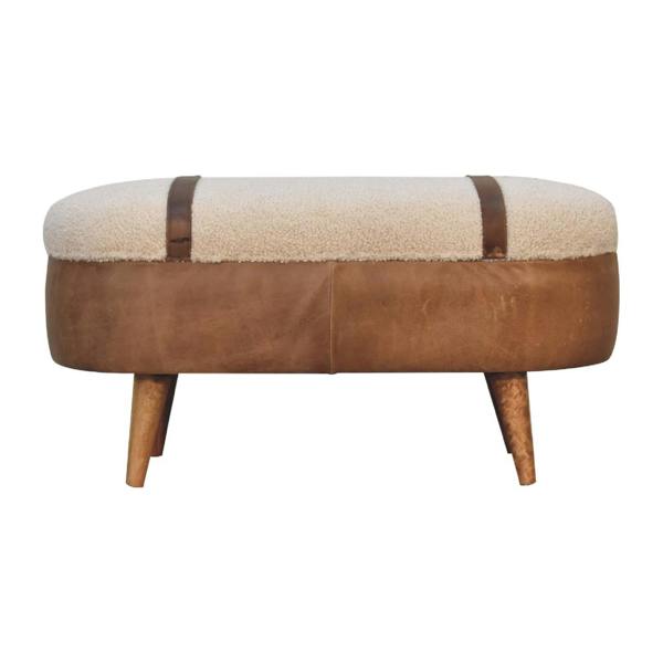 Artisan Furniture Solid Wood Tan Buffalo Boucle Nordic Bench