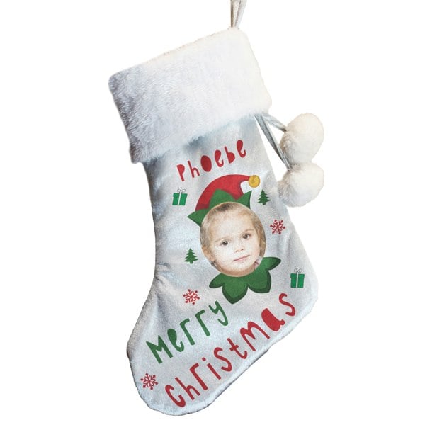 Personalised Memento Company Personalised Photo Upload Elf Christmas Stocking