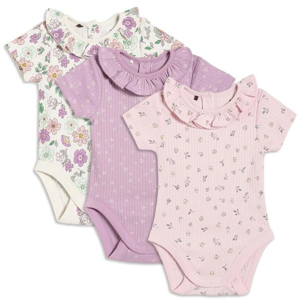 Mini Cuddles Baby Girls 3pk Floral Printed Bodysuits, Multicolour