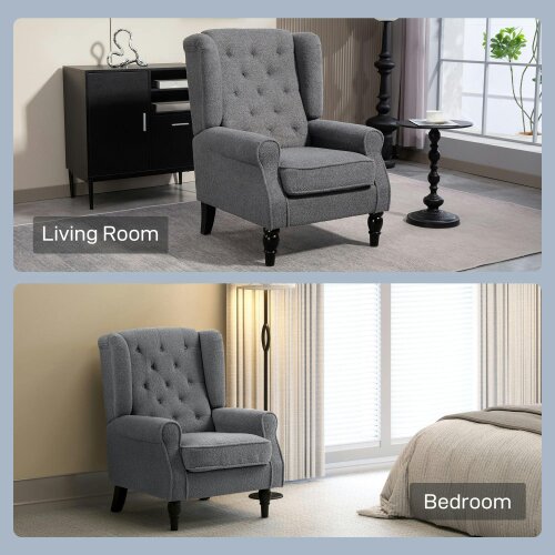 Wyld Haus Nocova Grey Boucle Retro Wingback Accent Armchair Soft Sherpa Fleece Upholstery