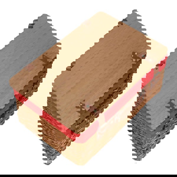 Double Steamed Red Lined Willow Picnic Basket with Pinewood Lid