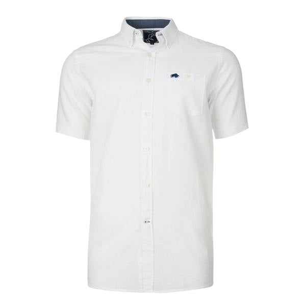 Raging Bull Mens Classic Linen Short-Sleeved Shirt - White - 