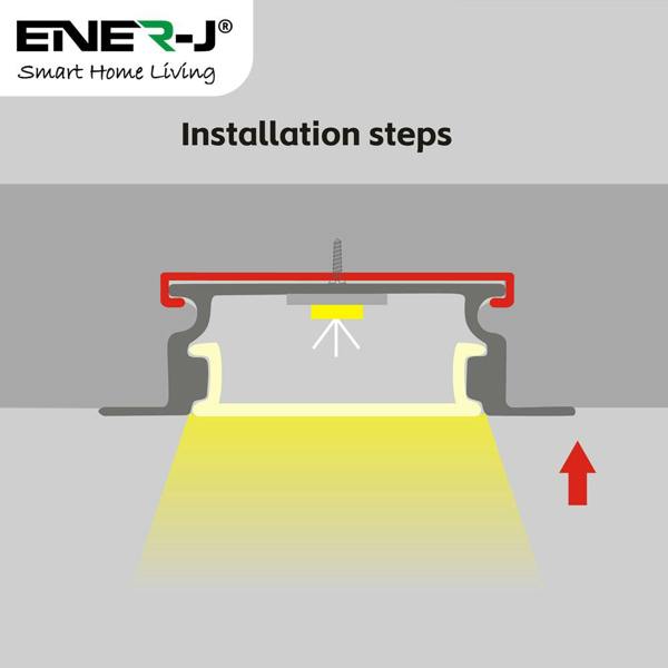 ENER-J 24.5mm x 6.85mm Aluminum Channel Profile with PC Cover - 2m Length (0.95mm Thickness) (Pack of 4)