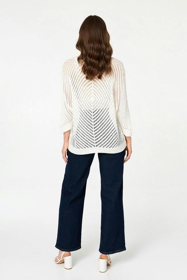 White | Sparkly Sheer Mesh 3/4 Sleeve Top