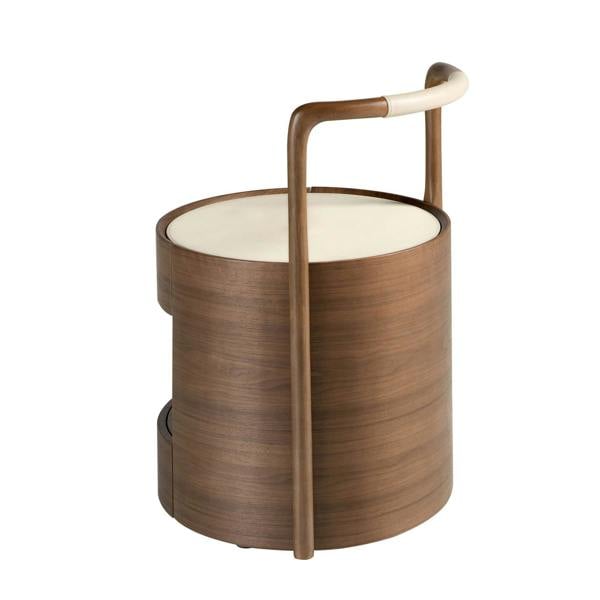 Angel Cerdá Walnut bedside table with wooden top upholstered in cream leatherette 7197