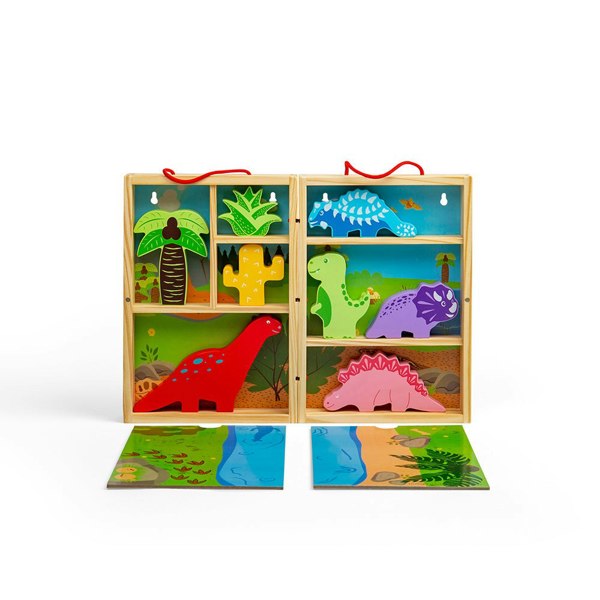 Bigjigs Toys Wooden Dinosaur Play Box With 5 Dinosaurs & 2 Fold-Out Play Mats