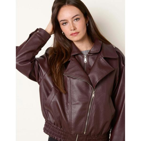 Blue Vanilla Double Zip Oversized Faux Leather Jacket