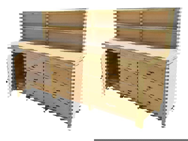 Wooden MDF Top Workbench – Sturdy tool cabinet with a lockable cupboard and back panel for added support. Ideal for garages, workshops, and studios