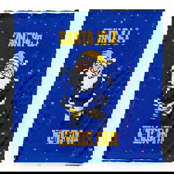 BritishmadeGifts Santa is a Leeds Football Fan - Luxury Fleece Blanket 150cm X 150cm