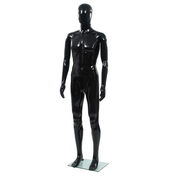 Berkfield Full Body Male Mannequin with Glass Base Glossy Black 185 cm