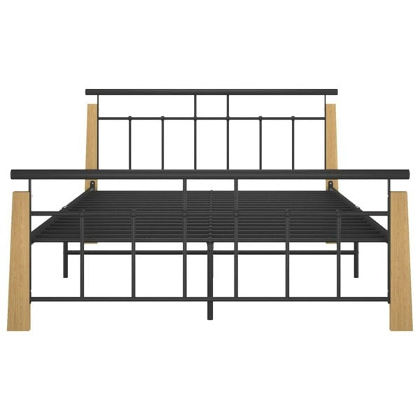 Berkfield Bed Frame Metal and Solid Oak Wood 140x200 cm