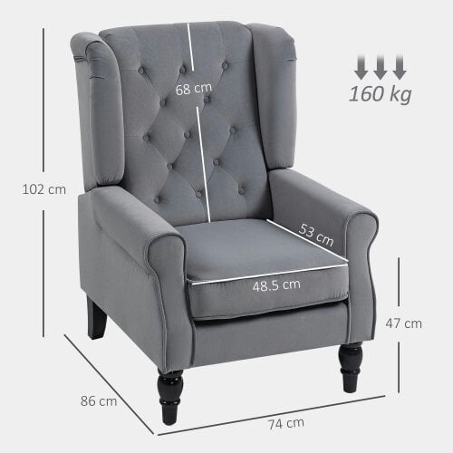 Wyld Haus Linimo Light Grey Retro Wingback Accent Chair With Button Tufted Upholstery