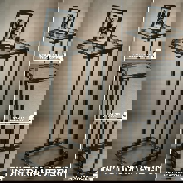 Storvo Tempered Glass C Shape Metal Side Table Black