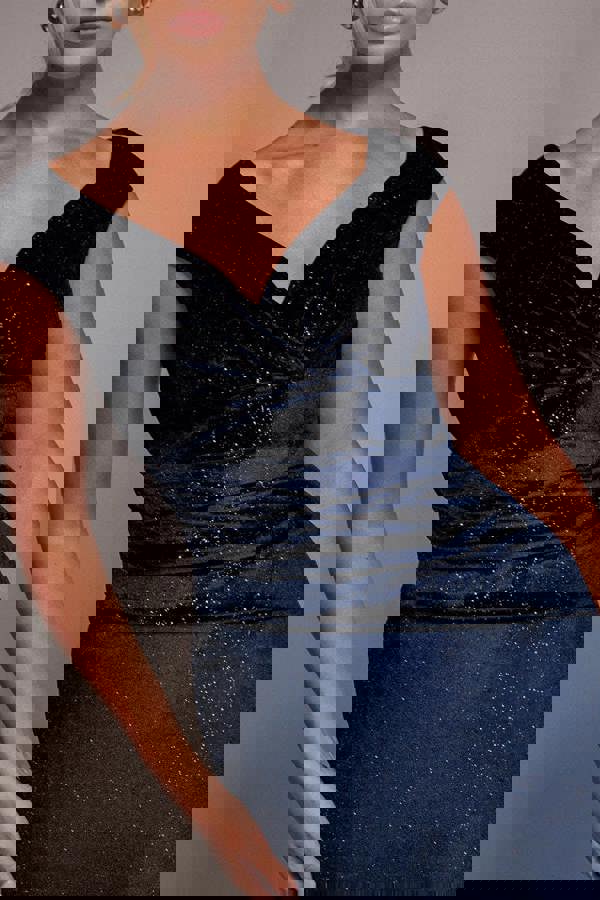 Shimmer Velvet Bardot Maxi Dress - Navy DR4643