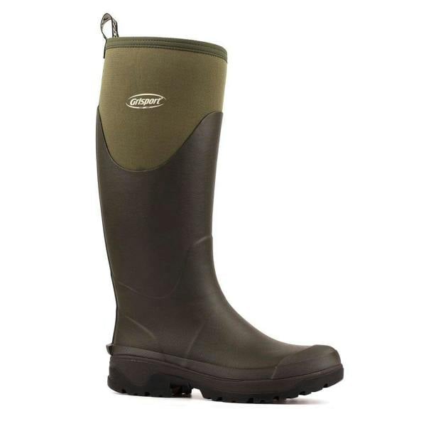 GriSport Mudmaster Mens/Womens Neoprene Fishing Hunting Farm Wellies Boots, a waterproof rubber boot with neoprene upper, rugged sole, and brand logo on the side.
