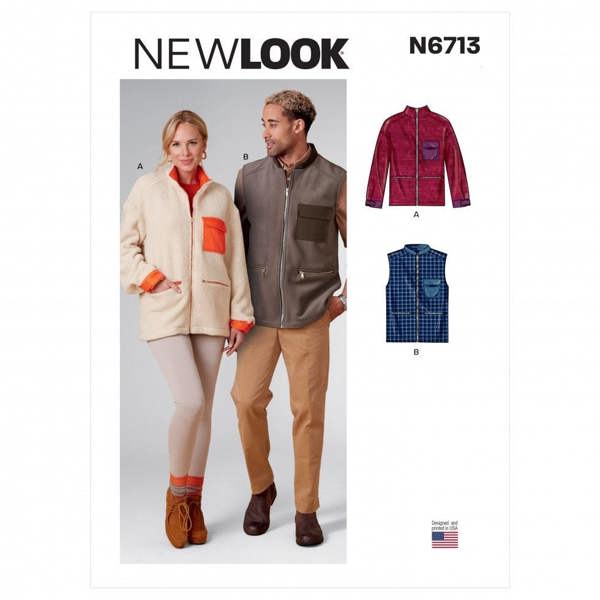 New Look Sewing Pattern 6713, Jackets, Waistcoats for Men, Women, A (XS-S-M-L-XL) - Intermediate
