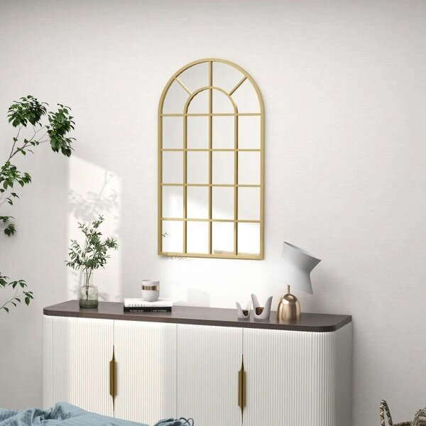 110 x 65 cm Arched Decorative Wall Mirror for Bedroom Living Room, Modern Window Bathroom Mirror for Home Decor
