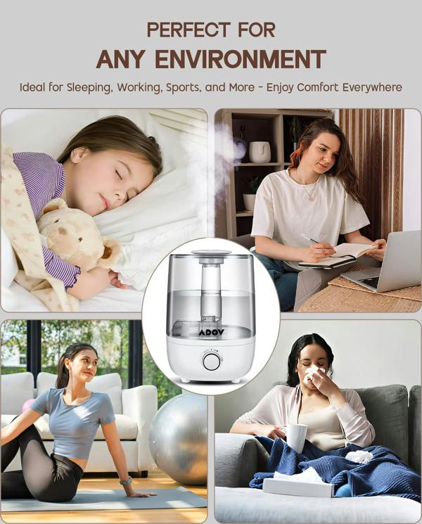 ADOV 4L Cool Mist Humidifier, Ultrasonic Air Humidifier with 360° Nozzle and Auto Shut-Off