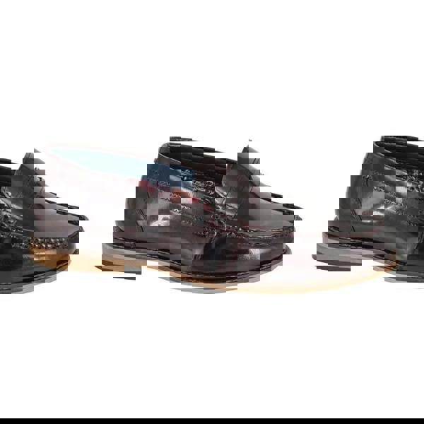 Roamers Mens Leather Hi Shine Saddle Loafers - Burgundy - 