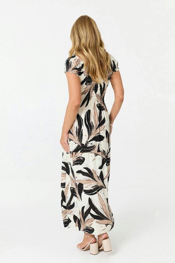 Black | Printed Short Sleeve Bardot Maxi Dress