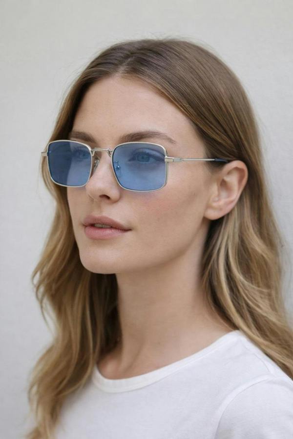SVNX Vintage Metal Square Sunglasses In Blue