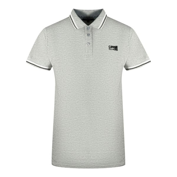 Cavalli Class Twinned Tipped Collar Black Logo Polo Shirt - Grey