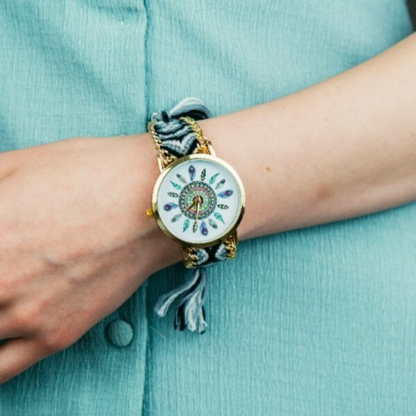 The Colourful Aura Boho Mandala Dial Jute Braided Bracelet Wrist Watch for Women - Black