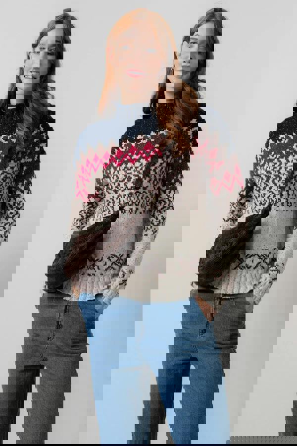 Lily & Me Maeve Fair Isle High Neck Jumper Chocolate