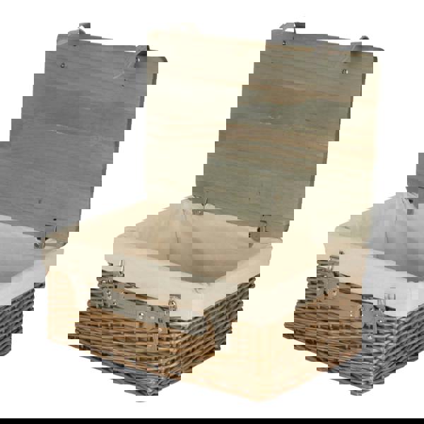 Antique Wash White Lined Willow Picnic Basket with Pinewood Lid