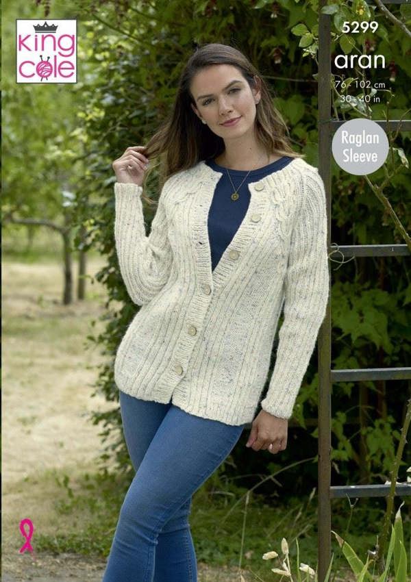 King Cole Big Value Aran Knitting Pattern 5299, Cardigans, Sweaters for Women, 30 - 40 Inches