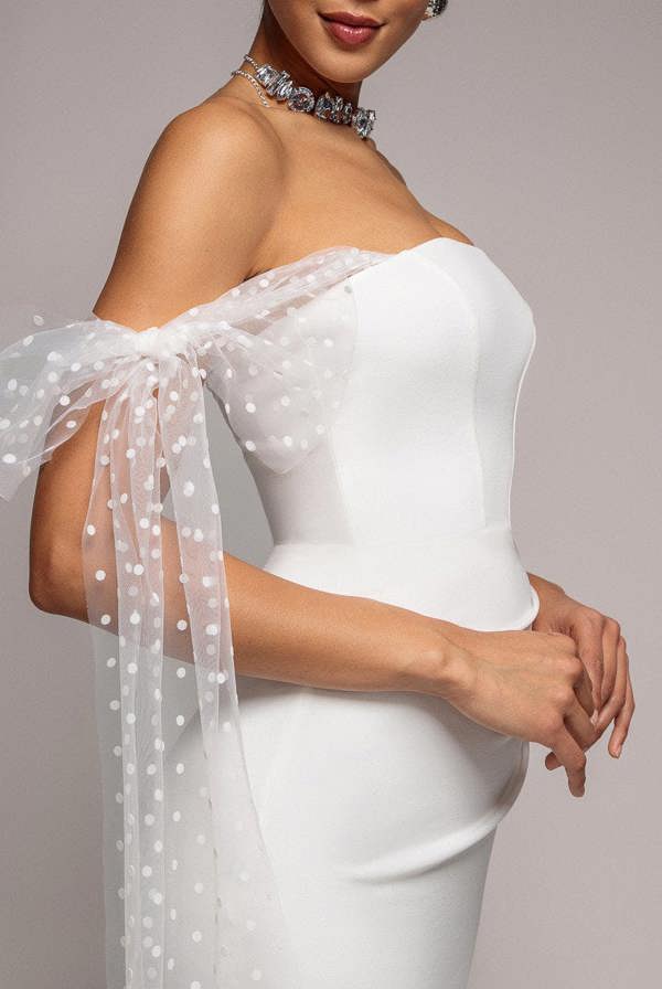 Scuba & Polka Mesh Bella Bow Multiway Maxi Dress - White DR5020