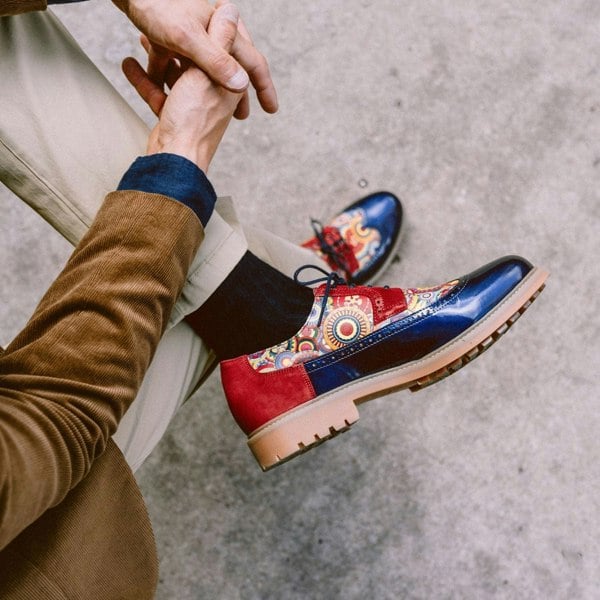 Embassy London Cyclone - Red Signature - Men's chunky sole leather shoe in multicolour leather